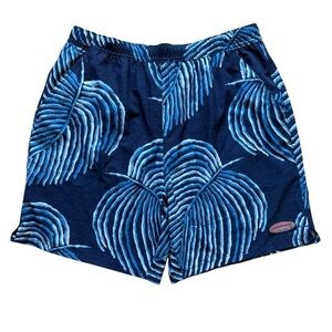 Vineyard Vines Men's Swim Trunks M Blue Leaf All Over Print Shorts Summer Beach